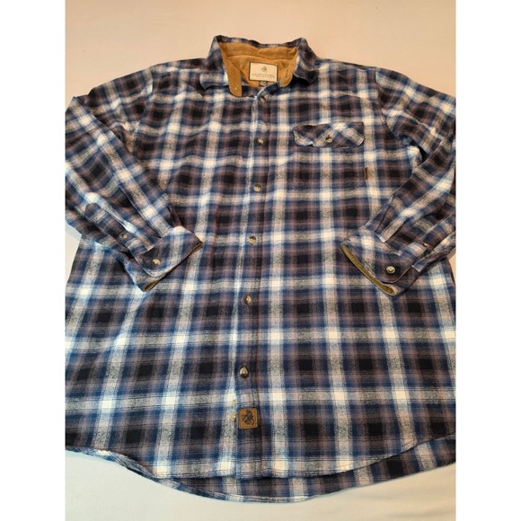 Legendary Whitetails Other - Legendary Whitetails Men XLT Blue Brown Plaid Flannel Shirt Corduroy Trim Cotton
